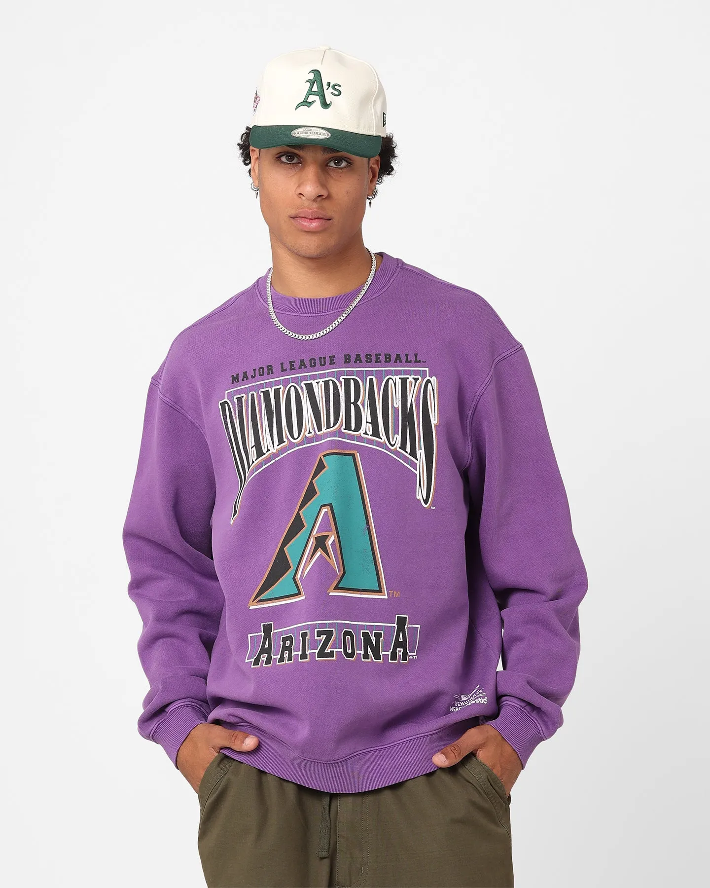 Majestic Athletic Arizona Diamondbacks LGU Arch Crewneck Sweatshirt Faded Purple