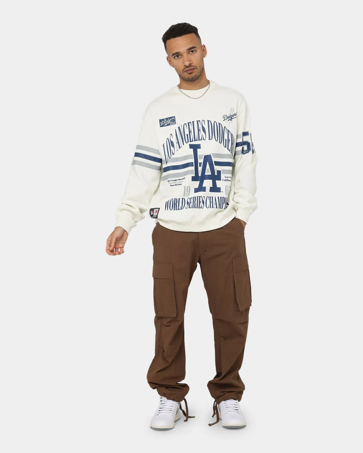 Majestic Athletic Los Angeles Dodgers Champion Arch Stripe Crewneck Optic White