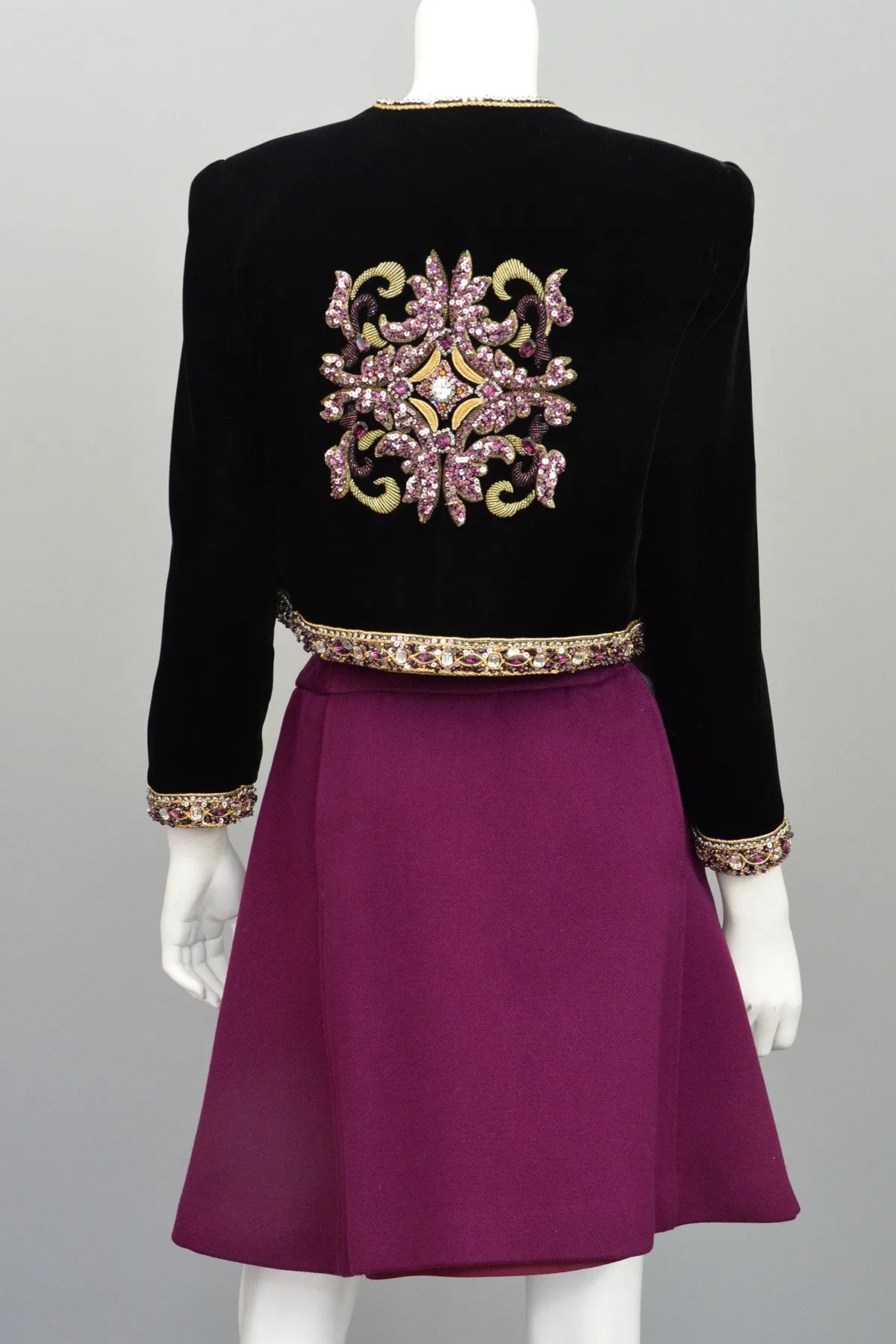 Mary McFadden Plum Velvet Beaded Cropped Evening Jacket