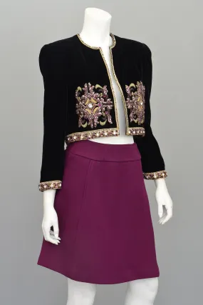 Mary McFadden Plum Velvet Beaded Cropped Evening Jacket