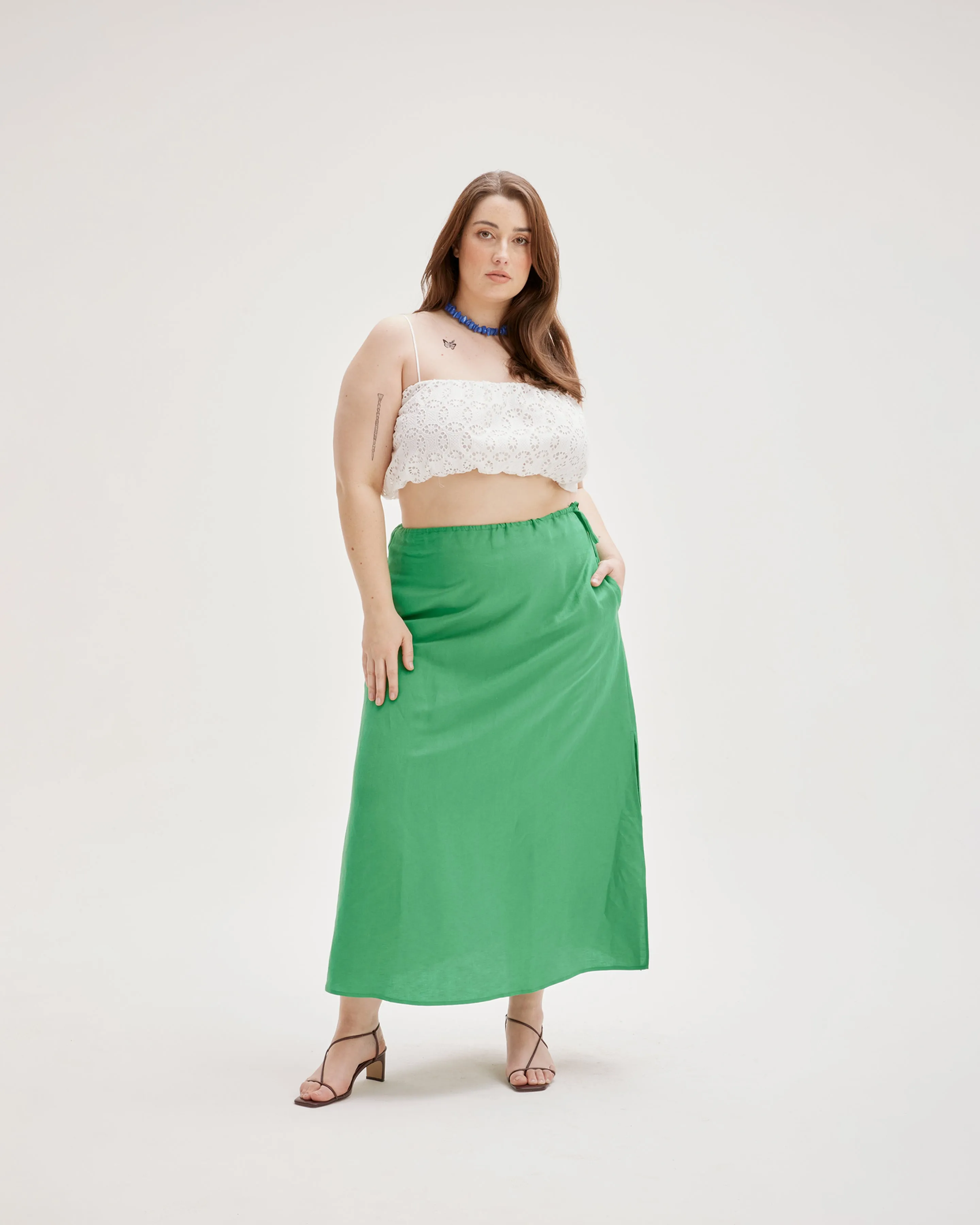 MATEA LINEN SKIRT PARAKEET