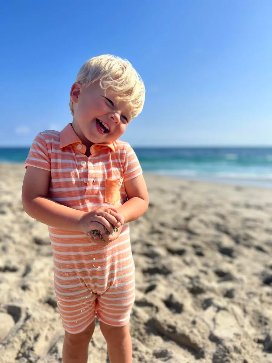 Me & Henry Peach/White Polo Romper