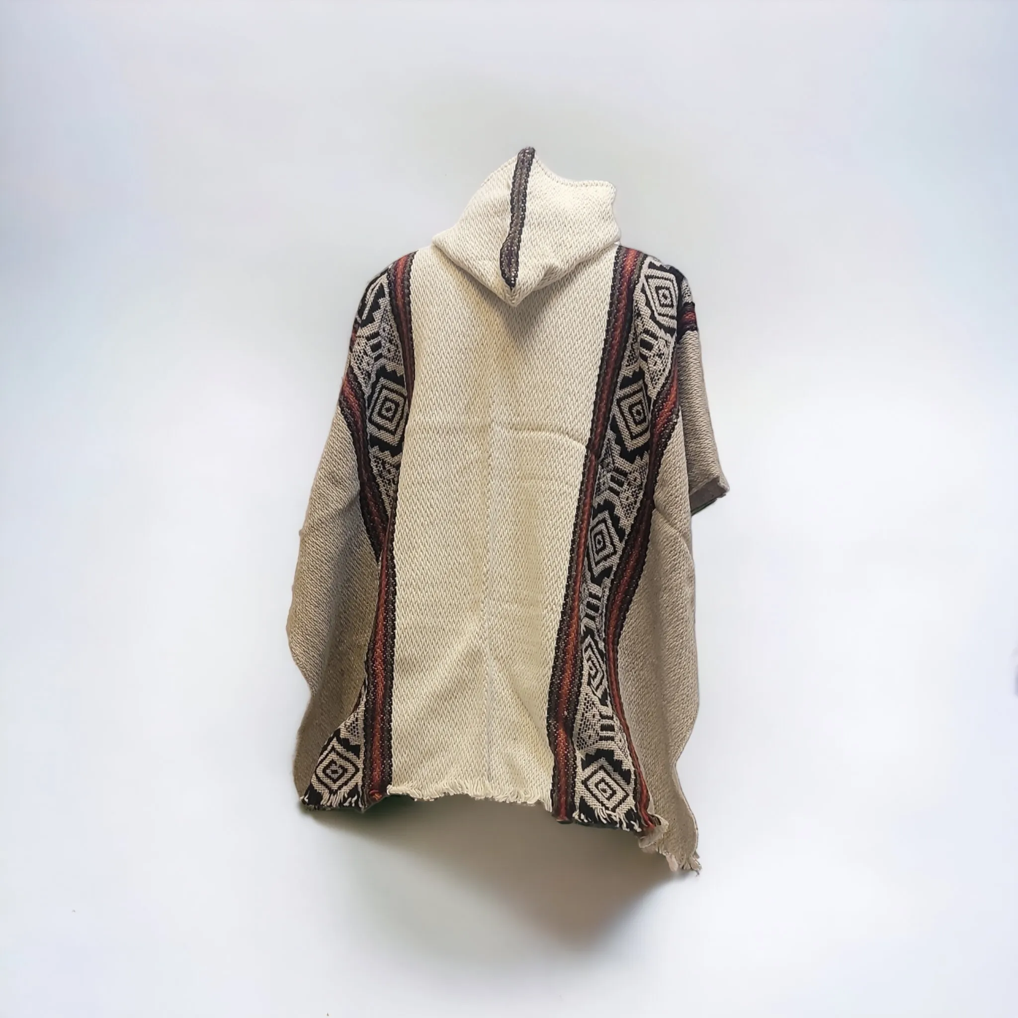 Mens Indigenous White and Grey fair trade poncho