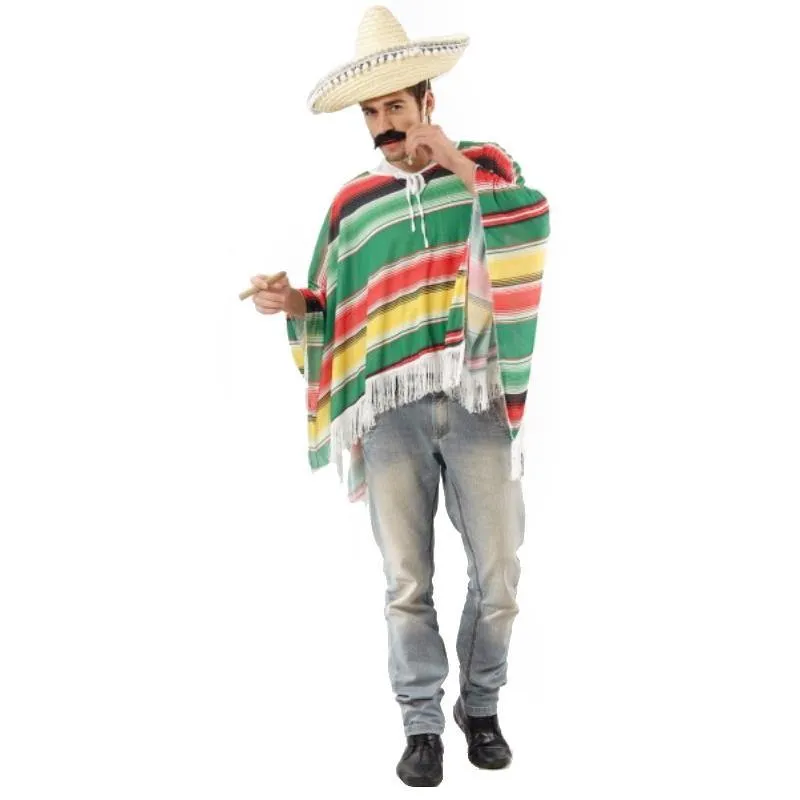 Mens Mexican Poncho & Sombrero Costume