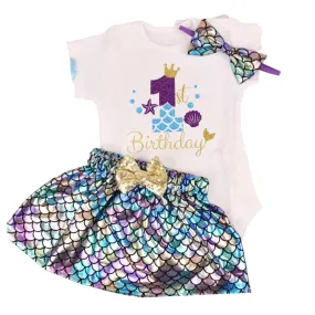 Mermaid First Birthday One Romper -Purple Shimmer