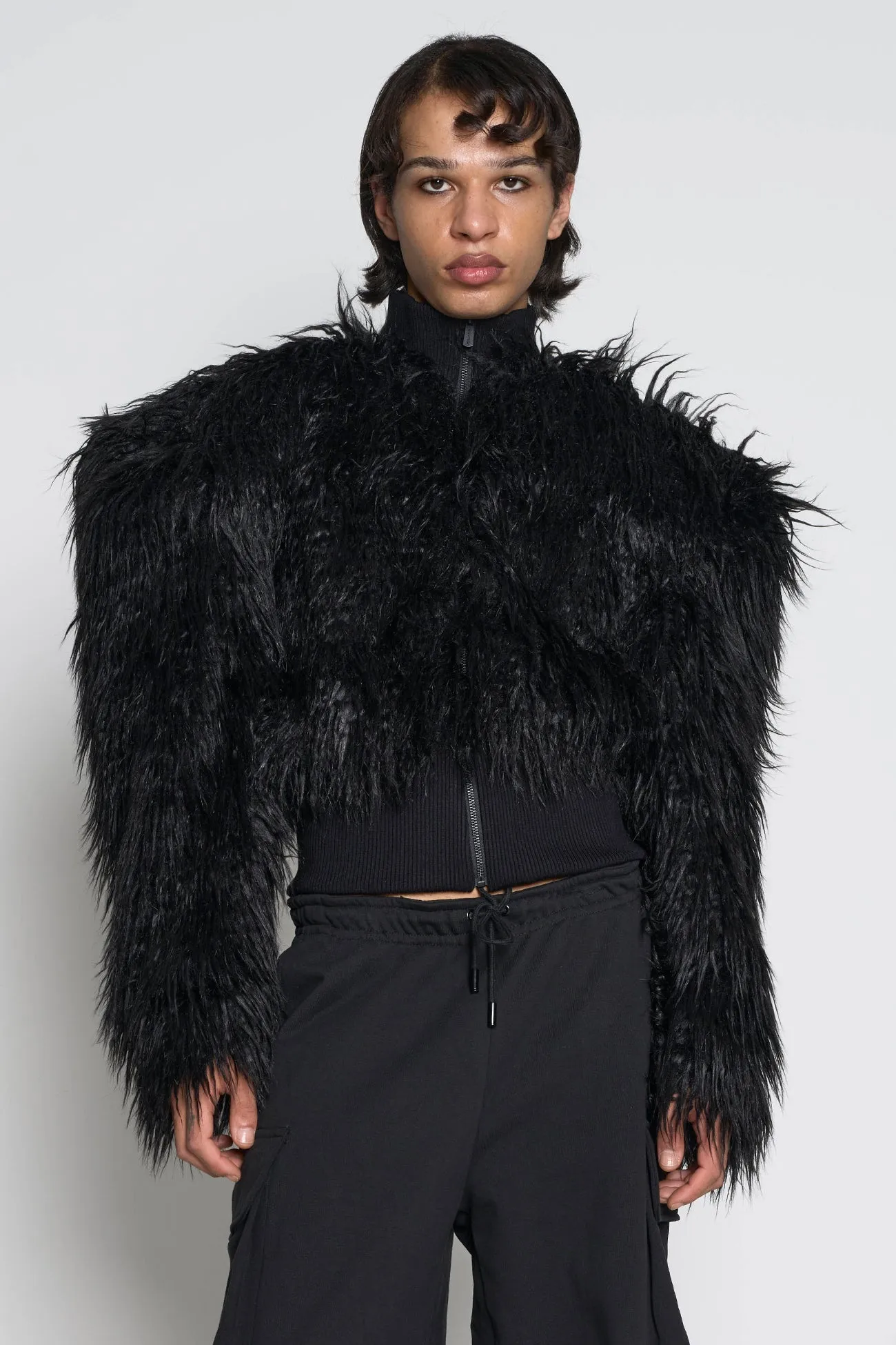 Midnight Crop Faux Fur Jacket