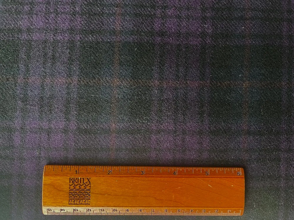 Moody Plum & Black Plaid Wool Tartan  (Made in Italy)