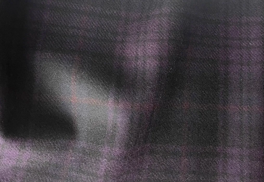 Moody Plum & Black Plaid Wool Tartan  (Made in Italy)