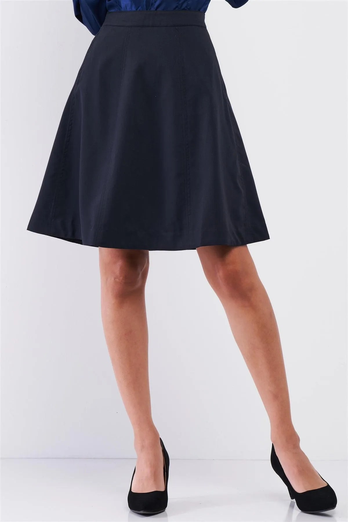 Navy Knee-Length Midi Skirt With Side Pockets / 2-2-2