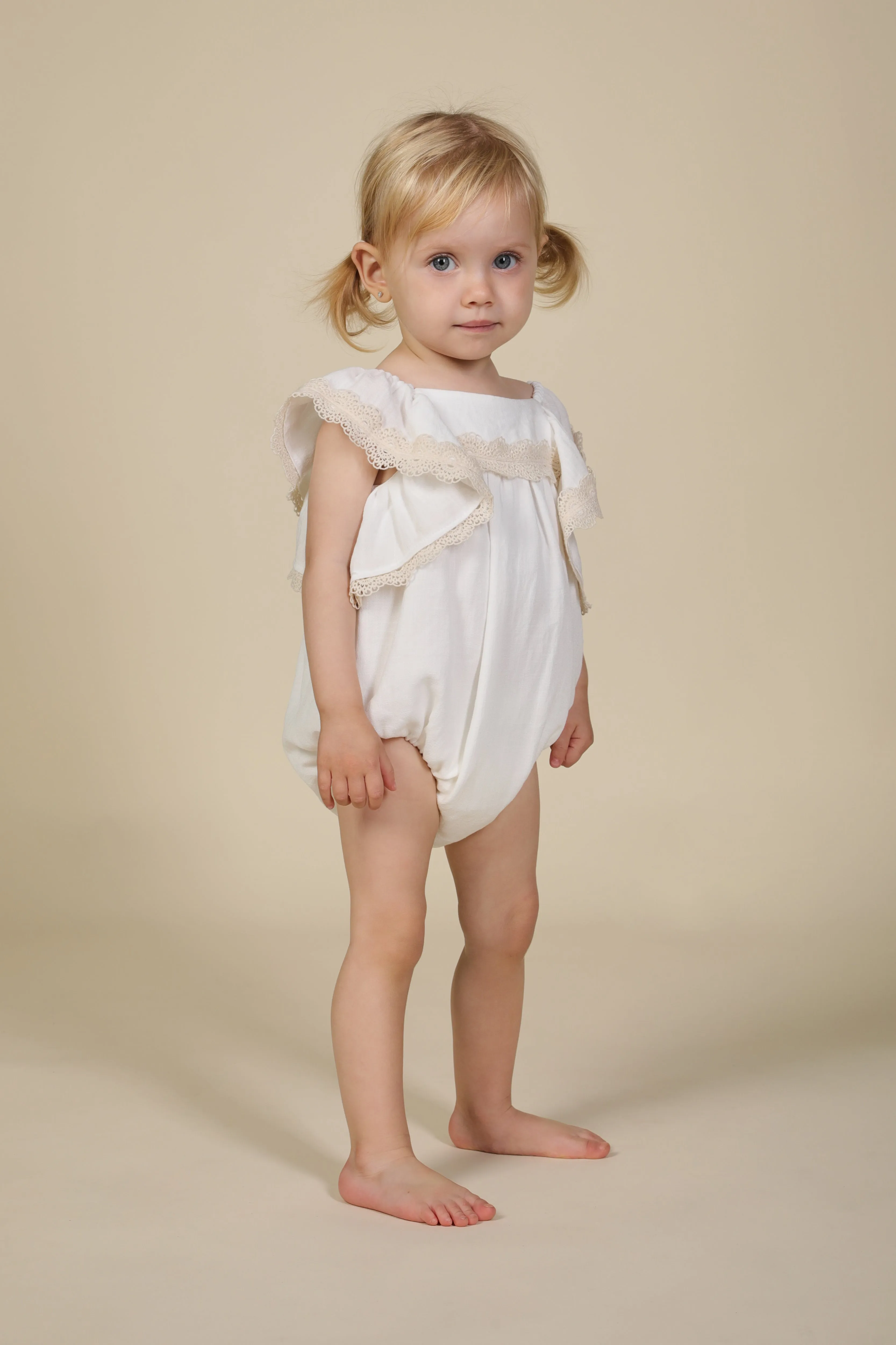 NUECES IVORY SALVIA LACE ROMPER