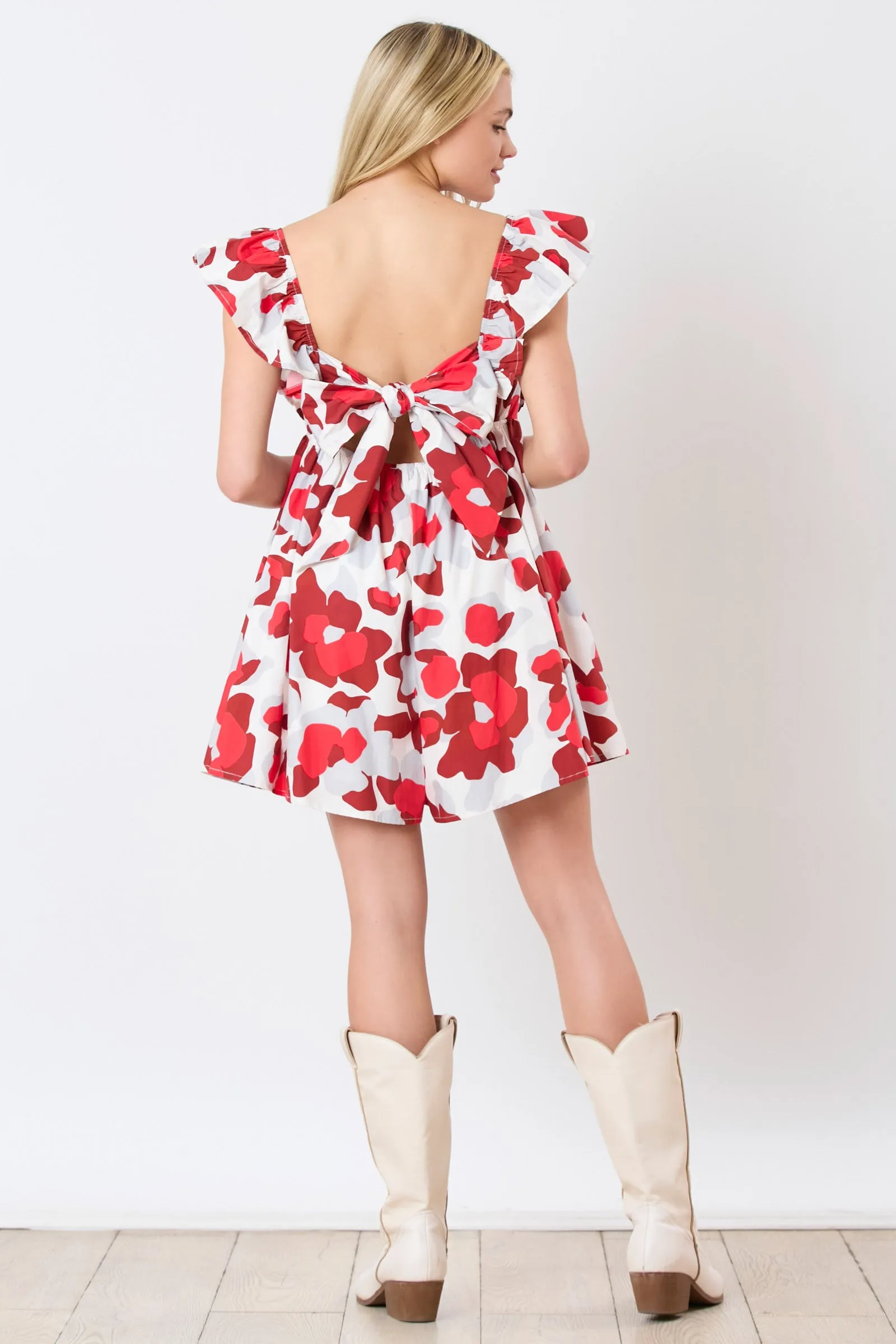 PE Floral Ruffle Tie Back Romper