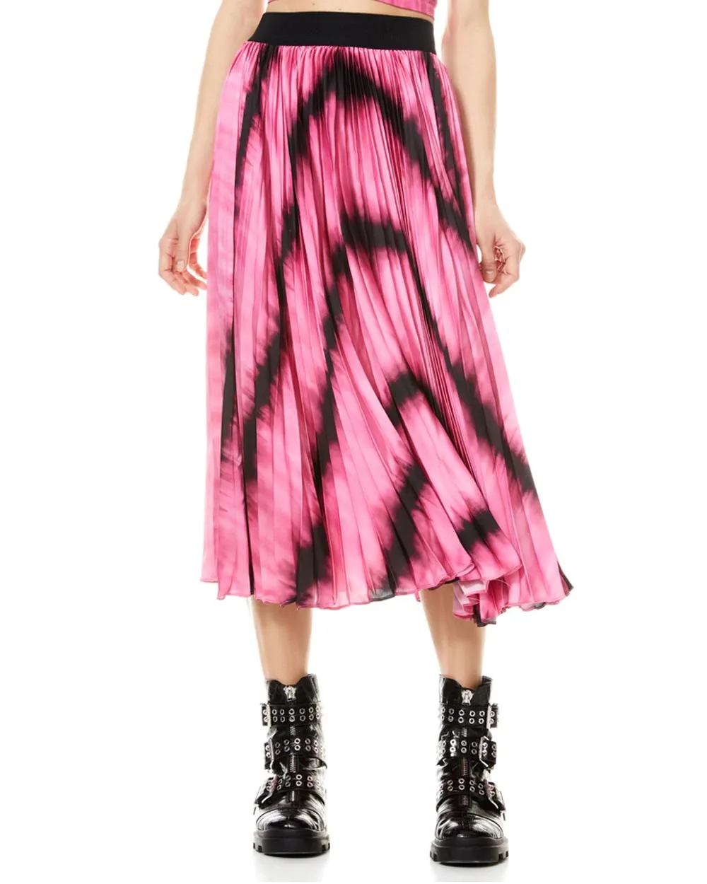 Pink Sunburst Tie Dye Pleated Katz Midi Skirt