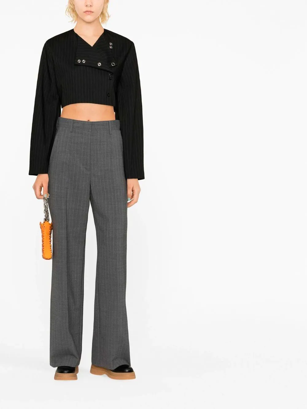 Pinstripe-print cropped jacket