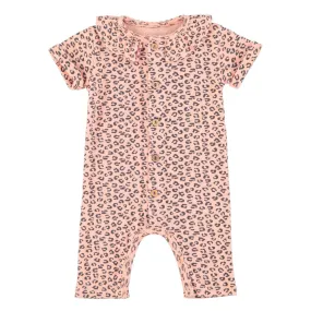 PIUPIUCHICK SHORT SLEEVE BABYGROW W\ COLLAR PINK ANIMAL PRINT ROMPER