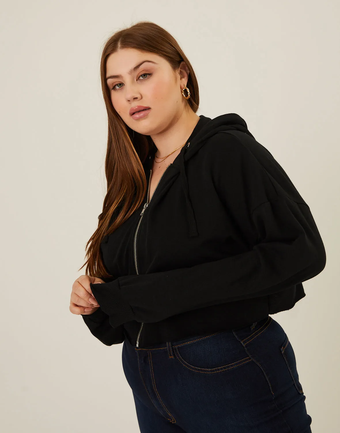 Plus Size Lightweight Zip Up Hoodie