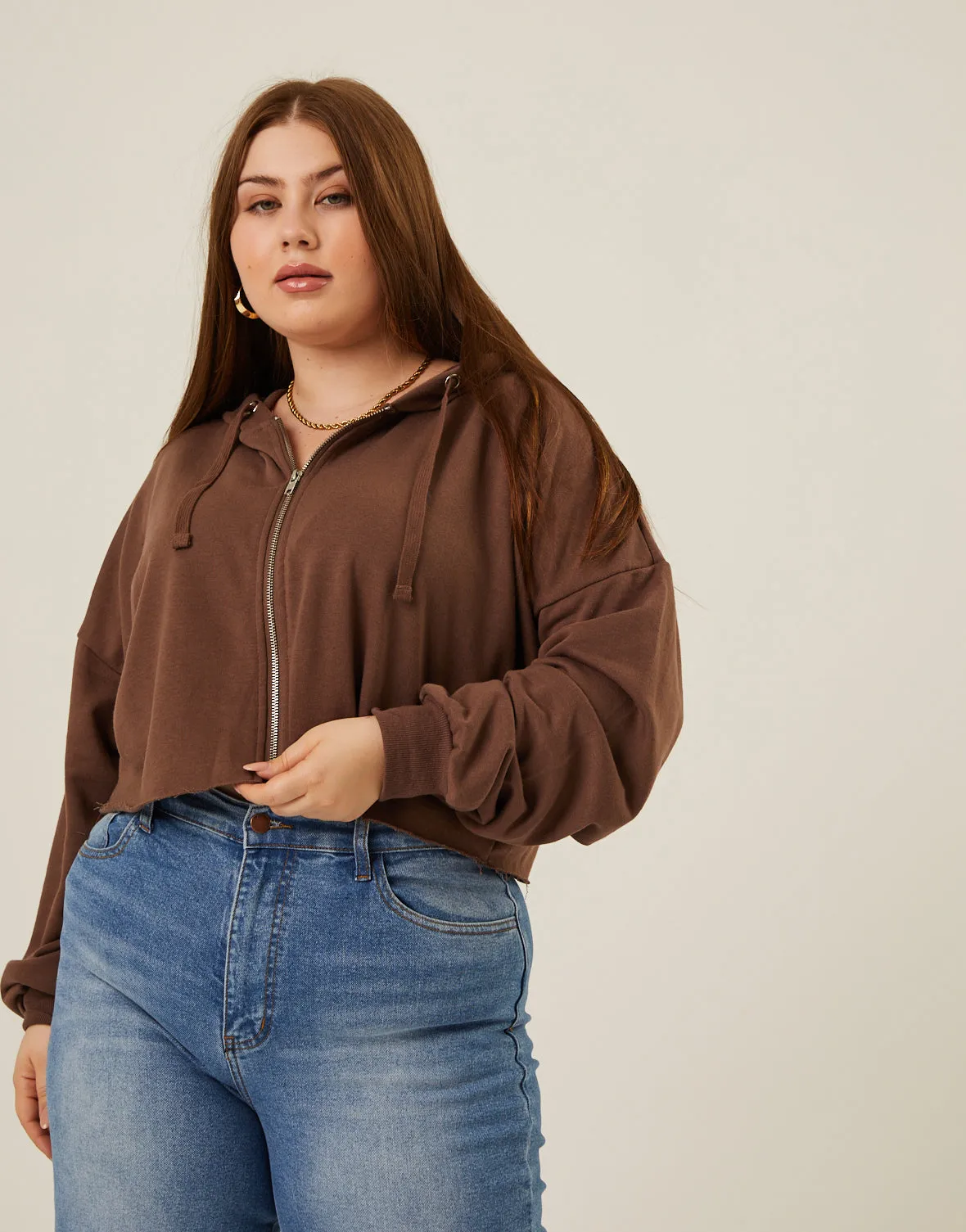 Plus Size Lightweight Zip Up Hoodie