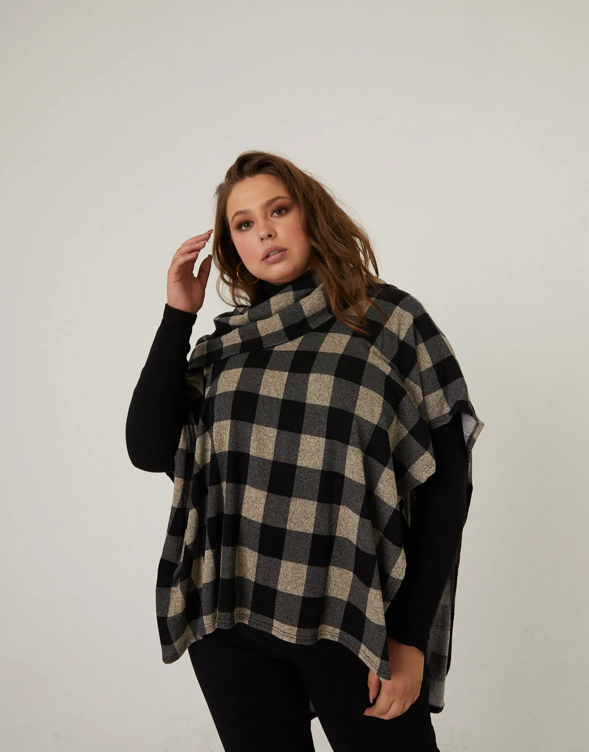 Plus Size Plaid Poncho Top