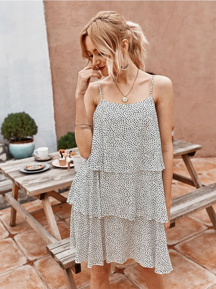 Polka Dot Print Sleeveless Bohemian Casual Slip Dress For Women