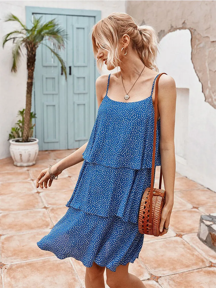 Polka Dot Print Sleeveless Bohemian Casual Slip Dress For Women