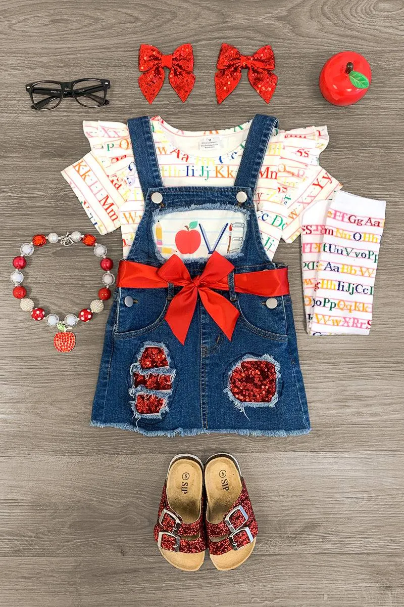 "LOVE" Denim Jumper Dress Set