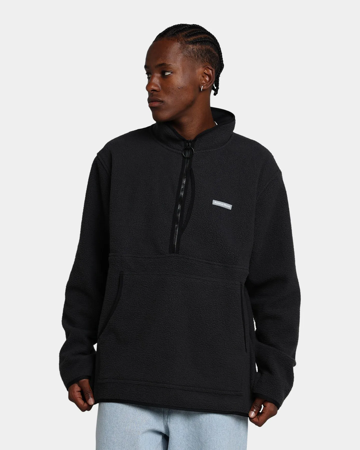 Raised By Wolves Sherpa Fleece Half-Zip Jumper Black