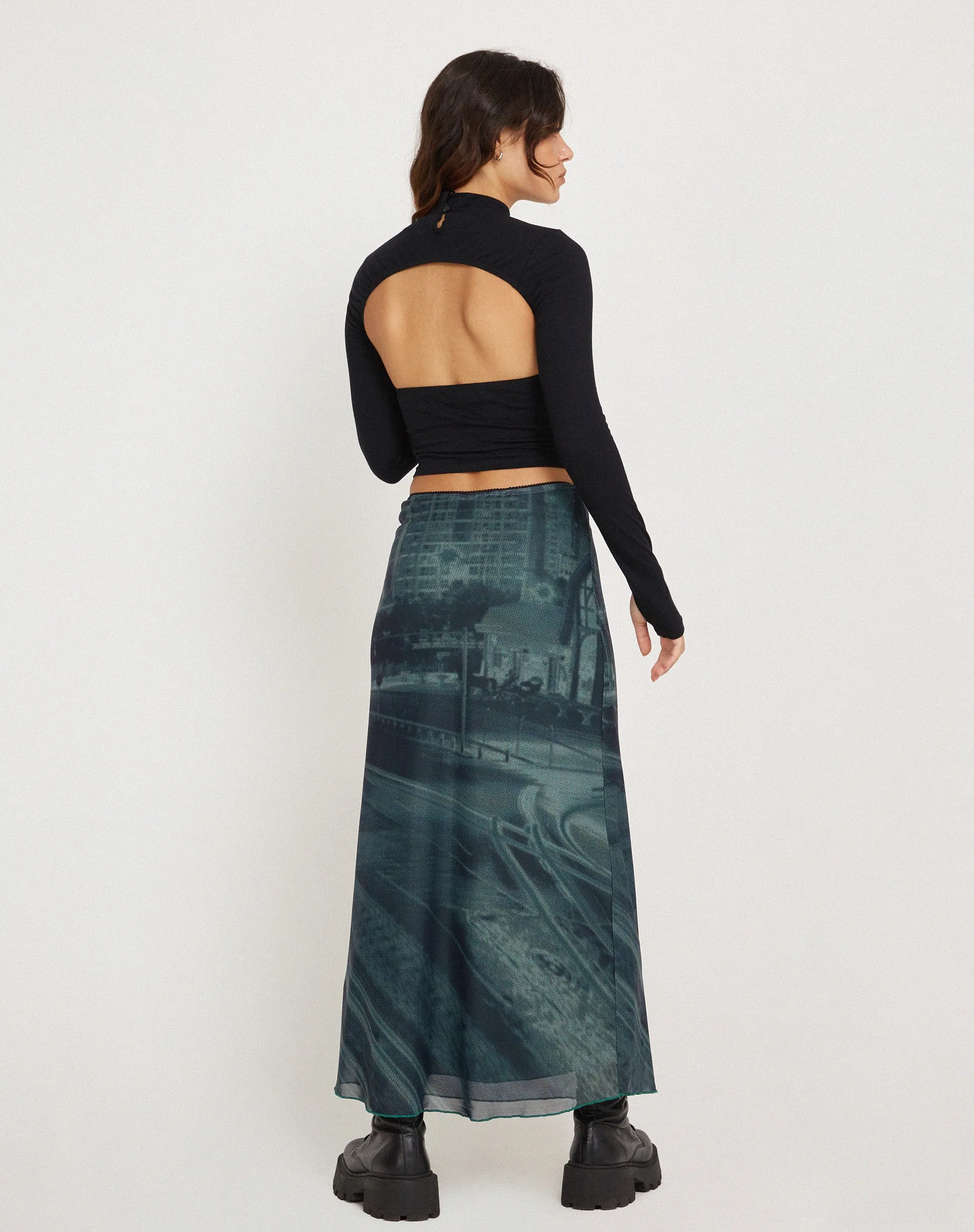 Rindu Midi Skirt in Cityscape Green