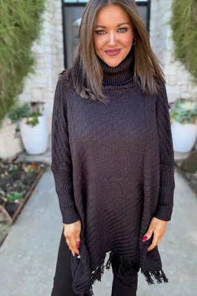 Roll-neck Black Poncho Sweater