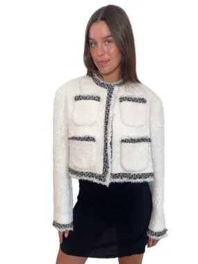 Sacai Cropped Tweed Jacket White W Black Trim Size: 3