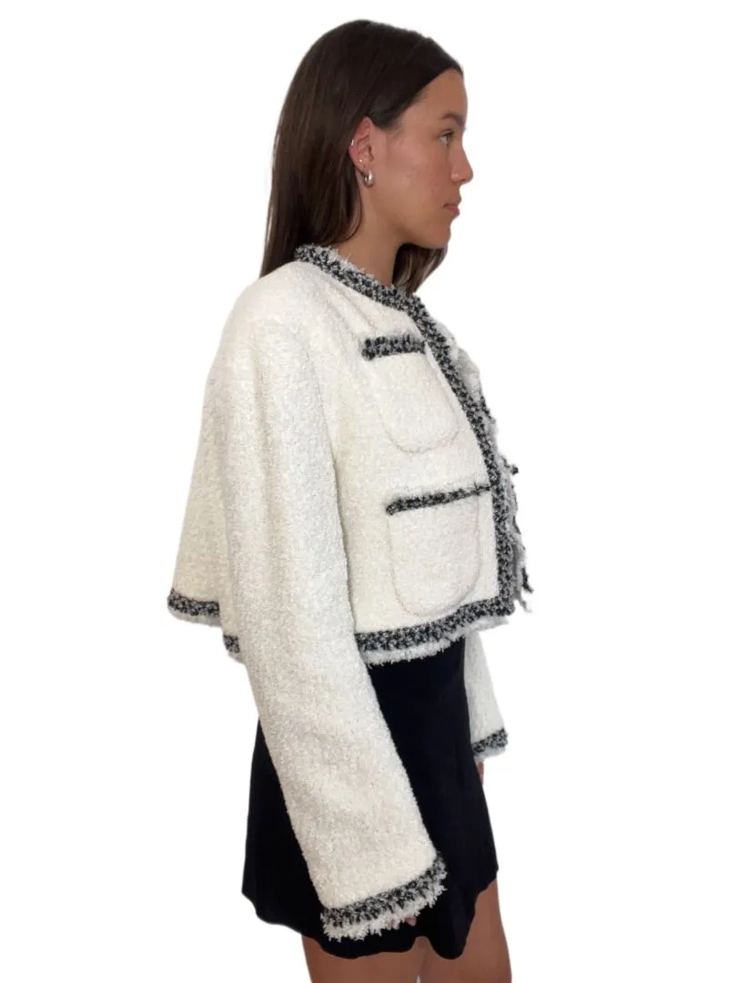 Sacai Cropped Tweed Jacket White W Black Trim Size: 3