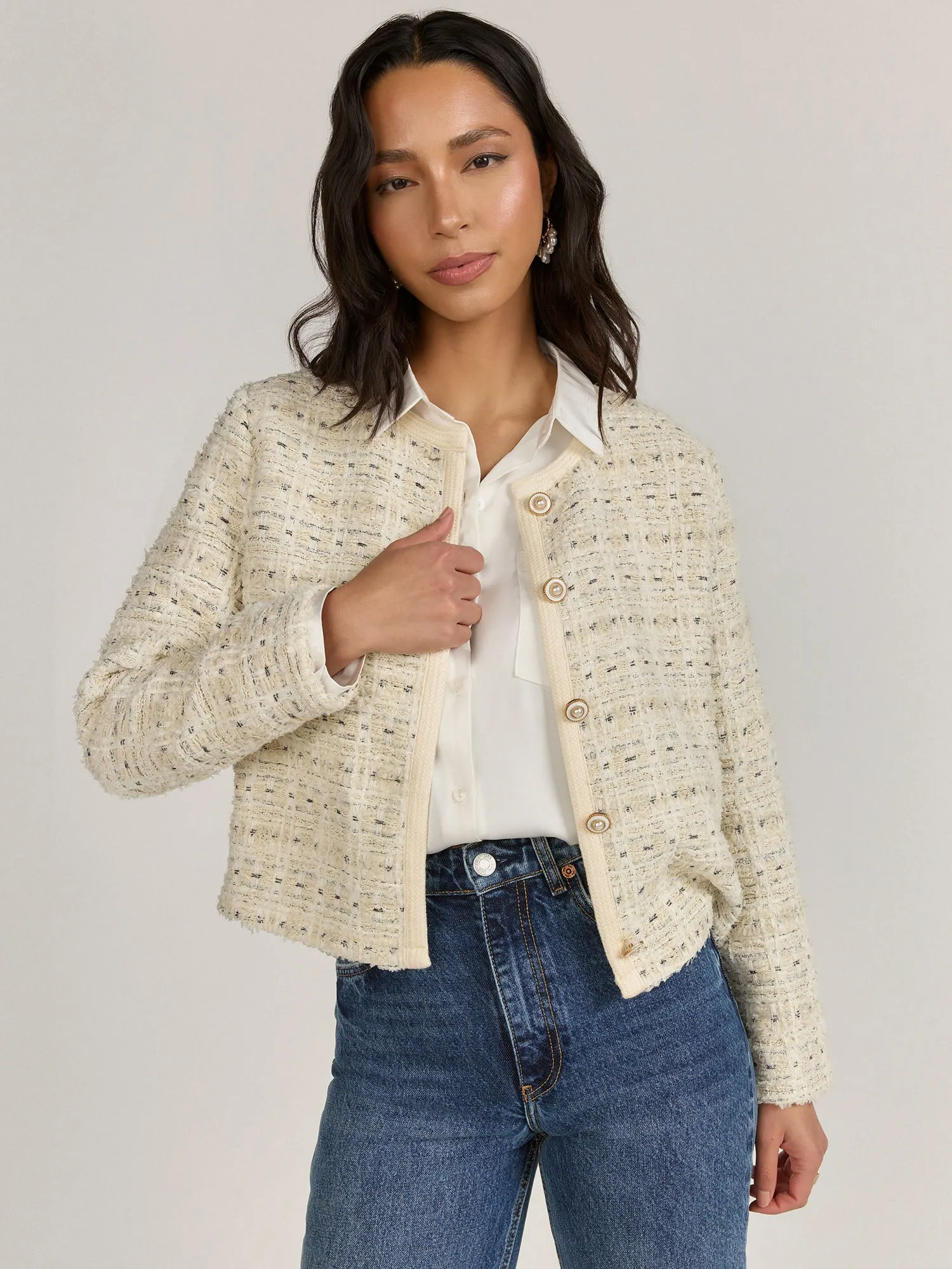 Sans Souci Long Sleeve Boucle Crop Jacket - Brands We Love