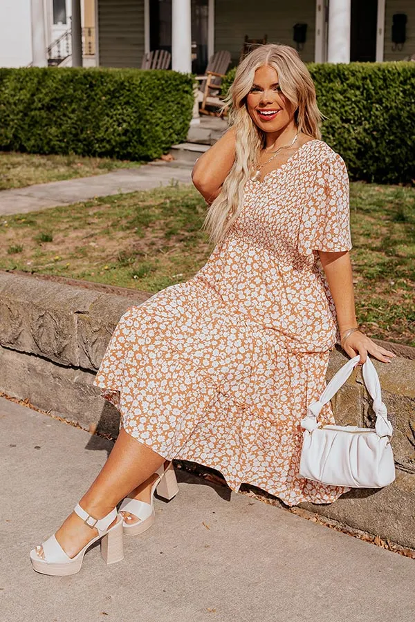 Seaside Euphoria Smocked Midi In Peach Curves