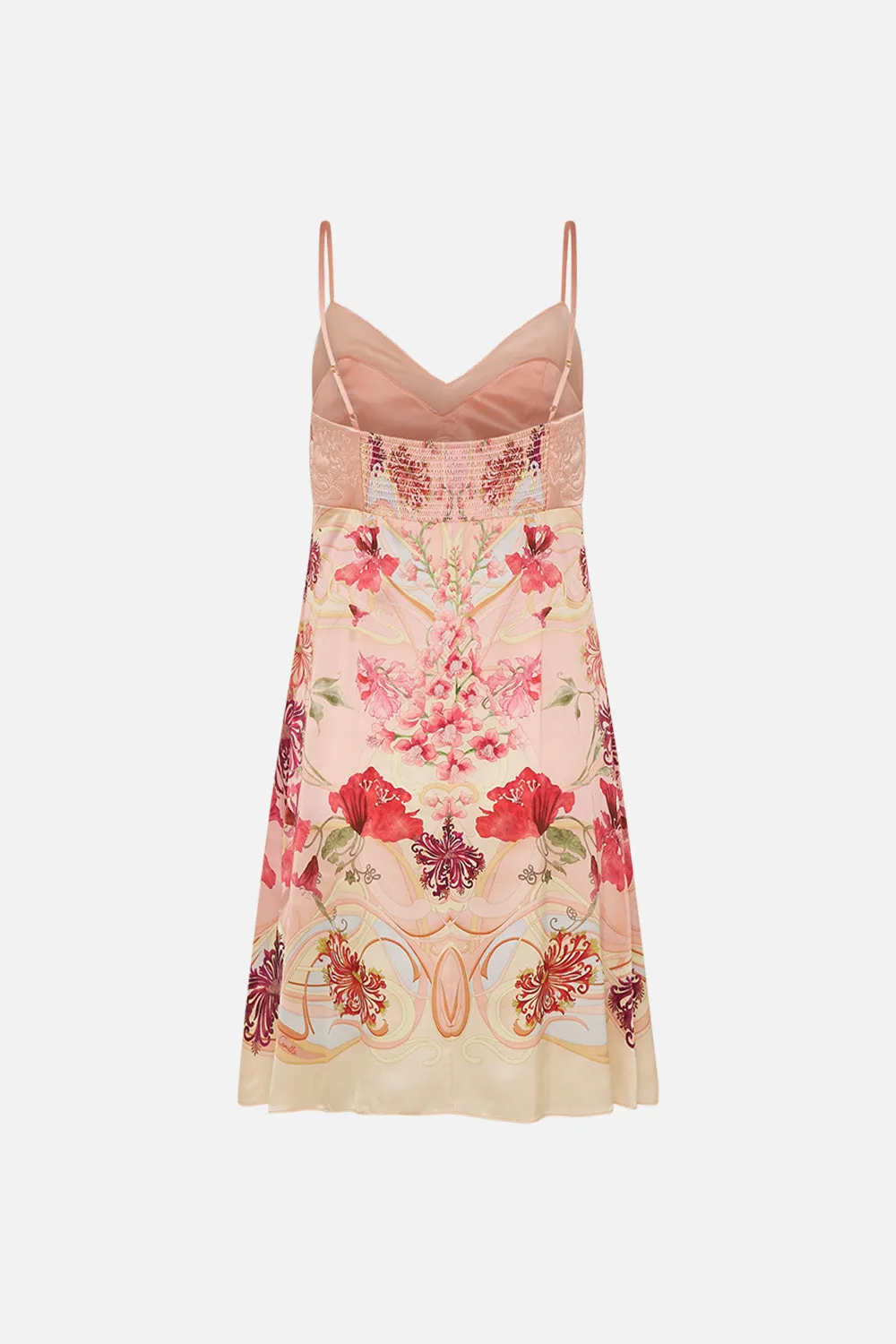 SHORT SLIP DRESS WITH QUILTING BLOSSOMS AND BRUSHSTROKES