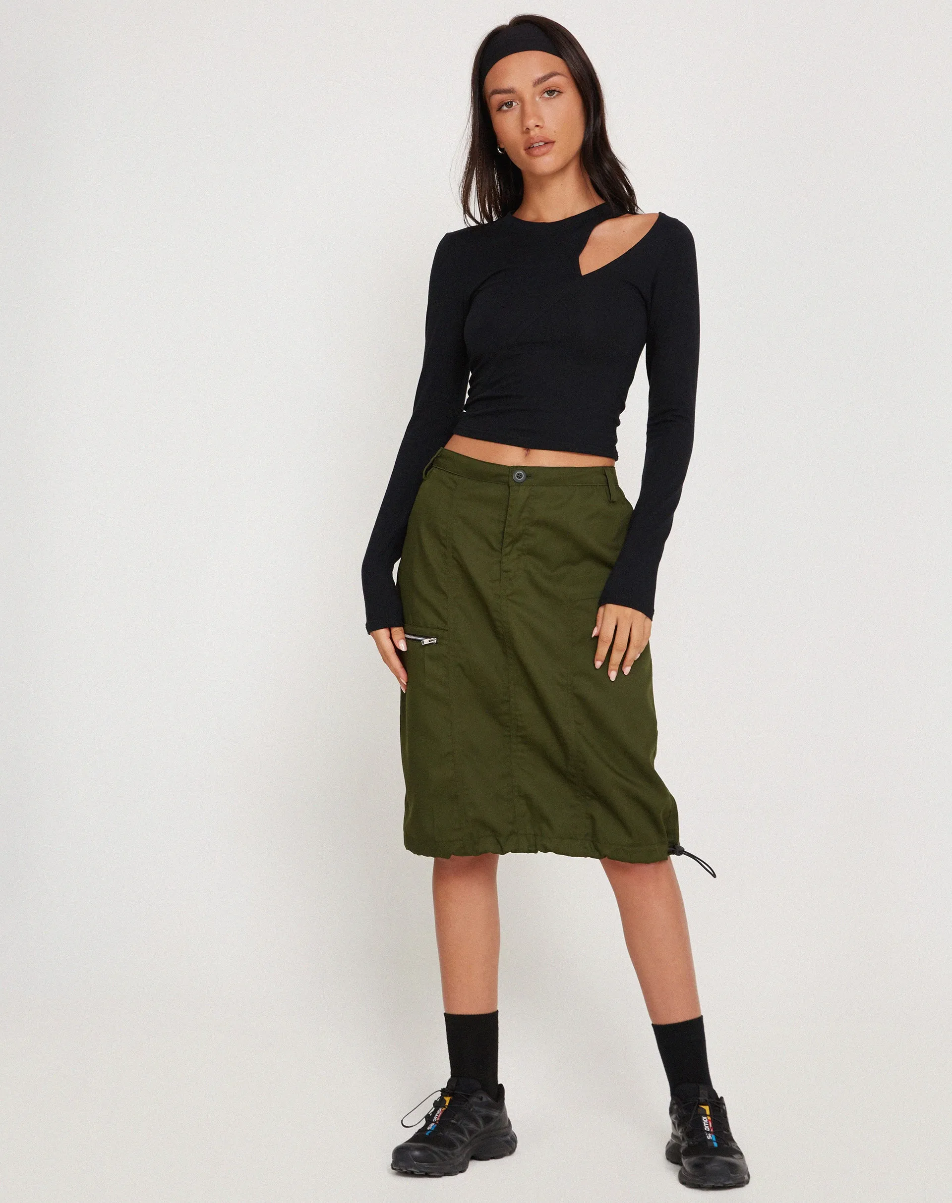 Shreya Cargo Midi Skirt in Forest Green