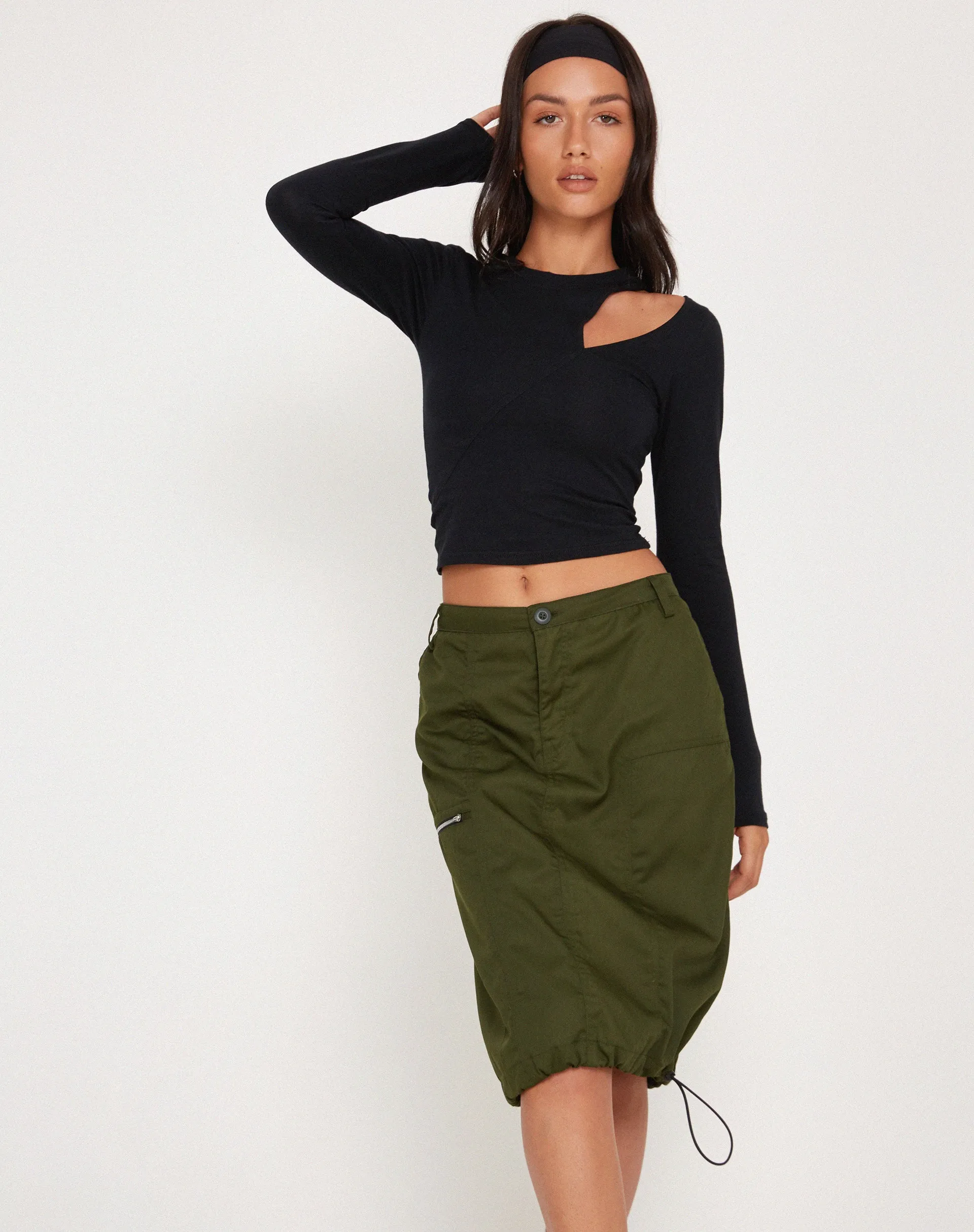 Shreya Cargo Midi Skirt in Forest Green