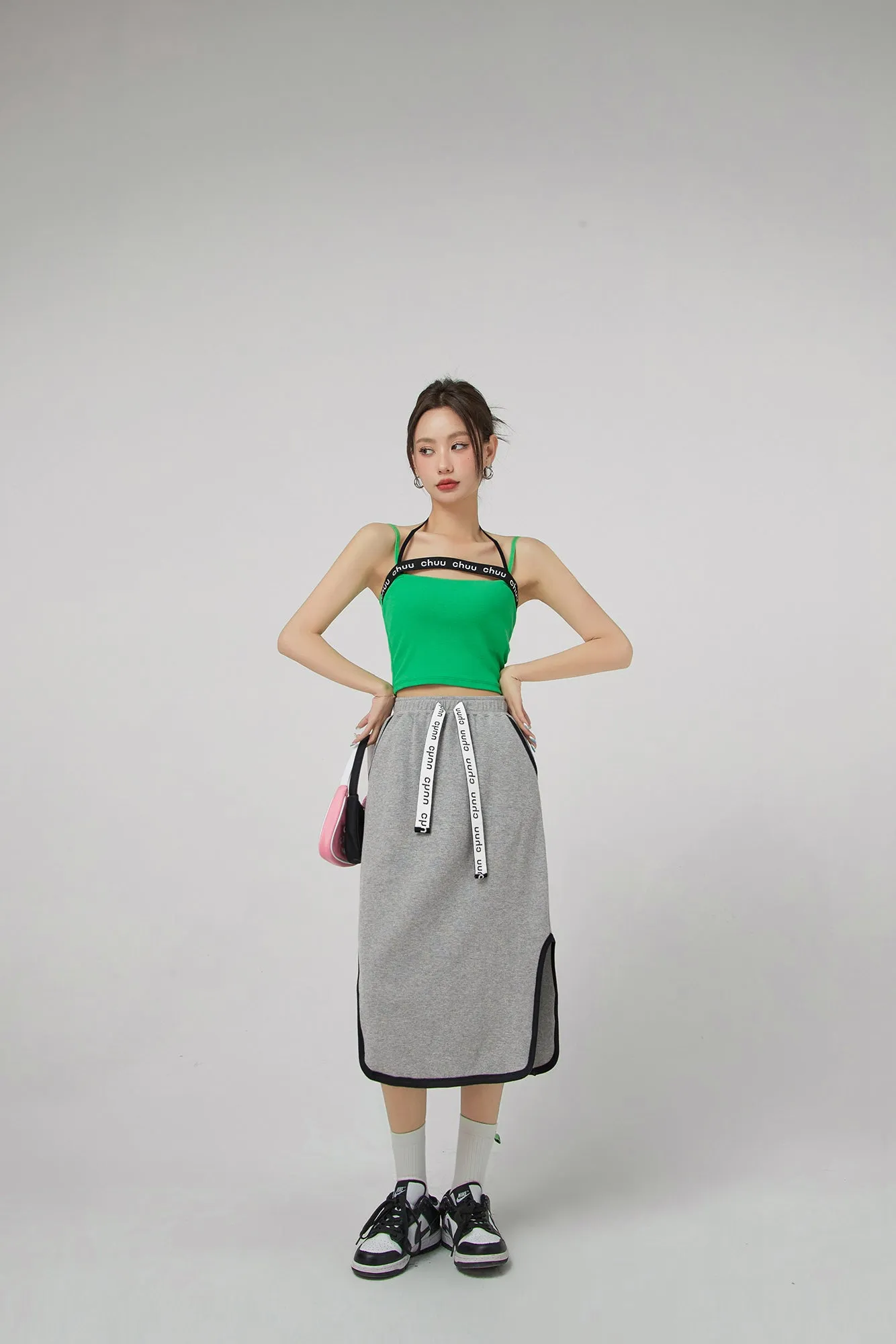 Side Slits Cotton Midi Skirt