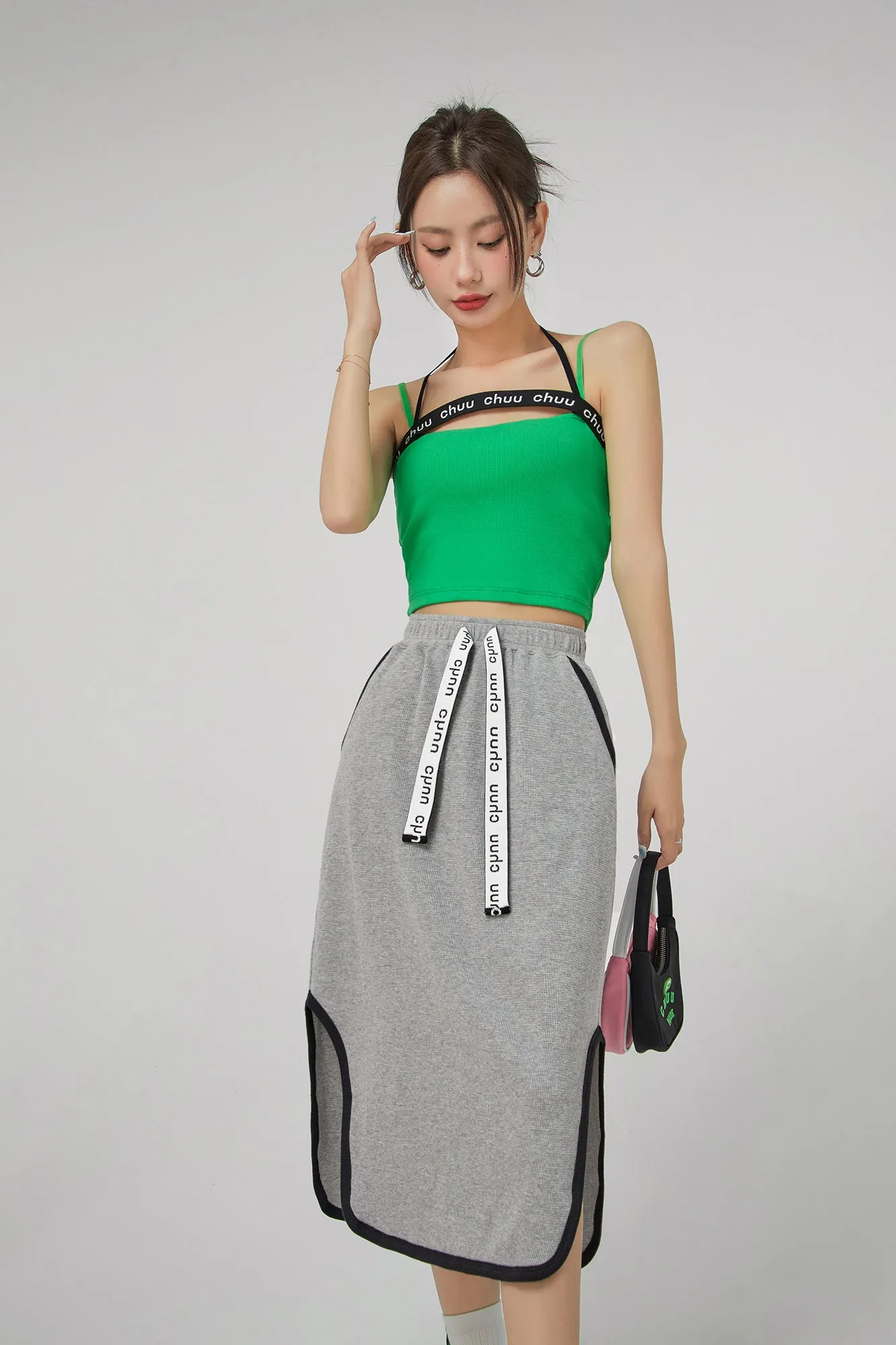 Side Slits Cotton Midi Skirt