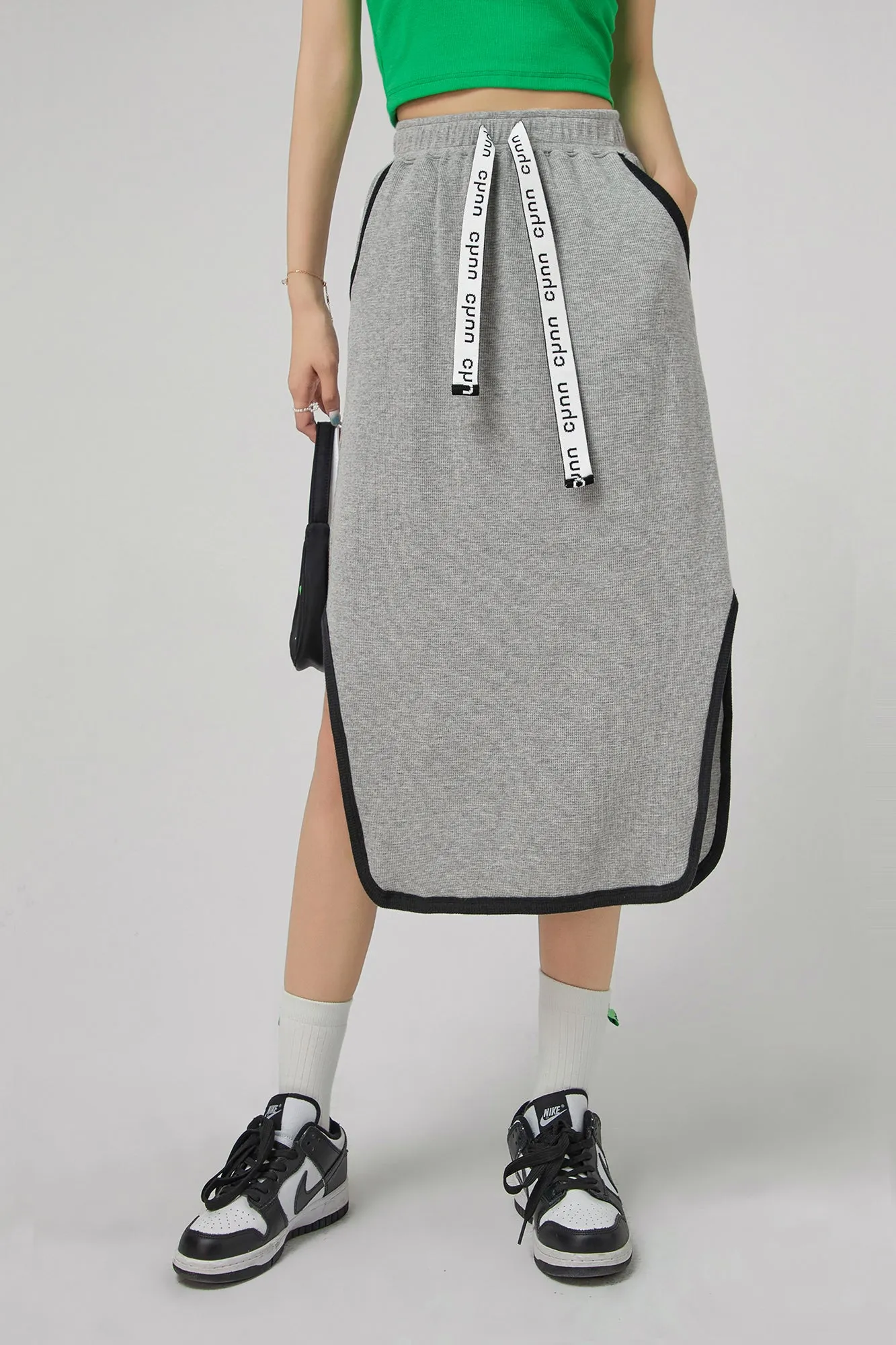 Side Slits Cotton Midi Skirt