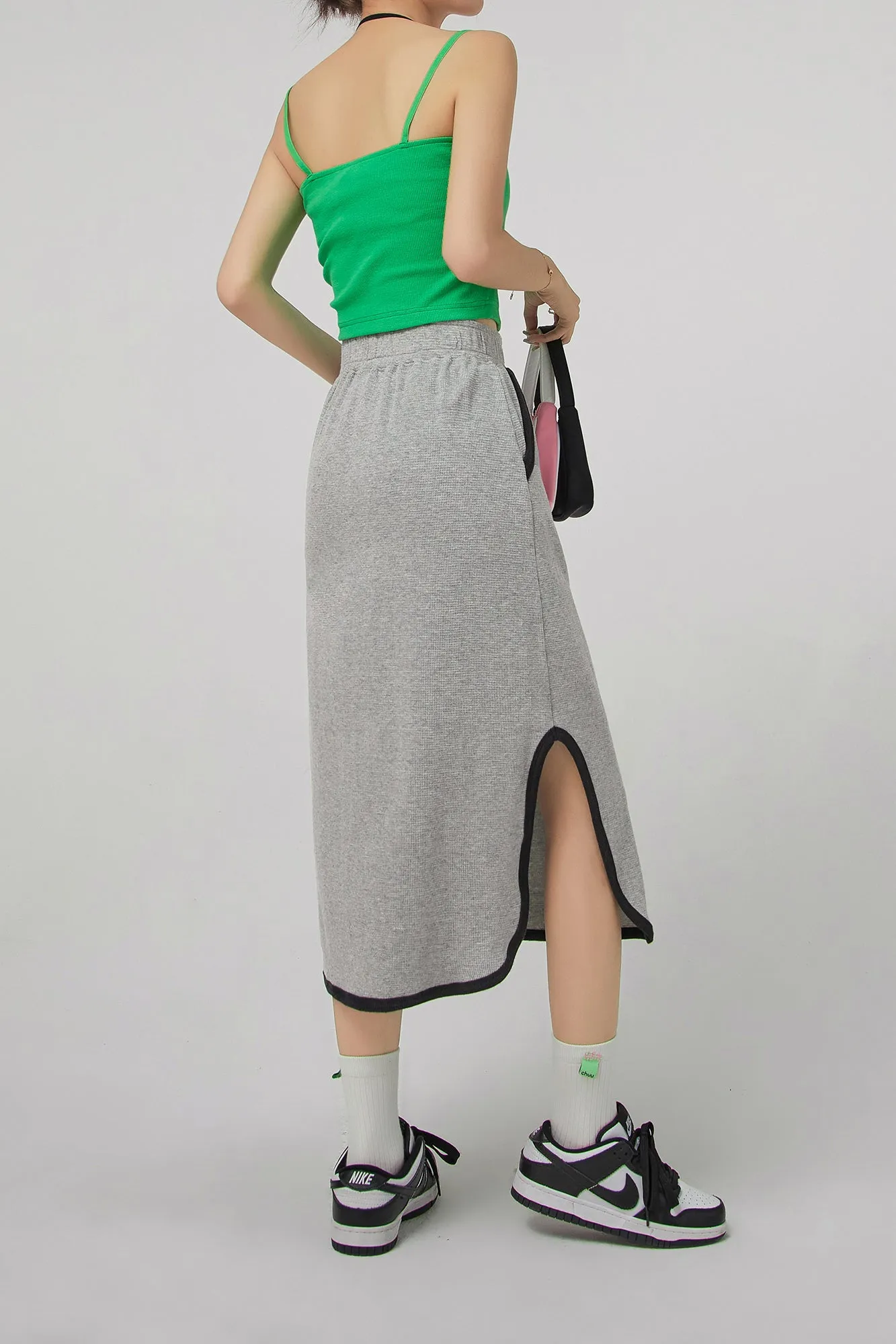 Side Slits Cotton Midi Skirt