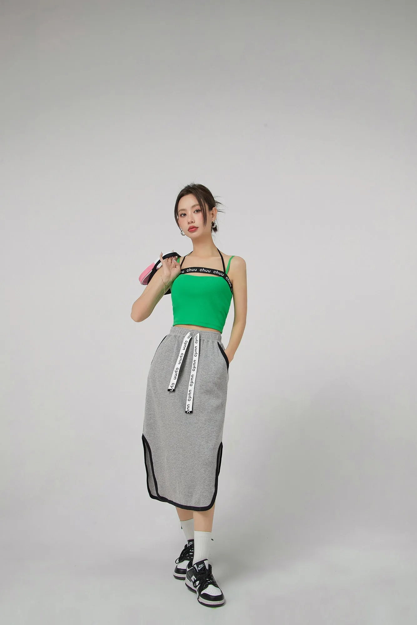 Side Slits Cotton Midi Skirt