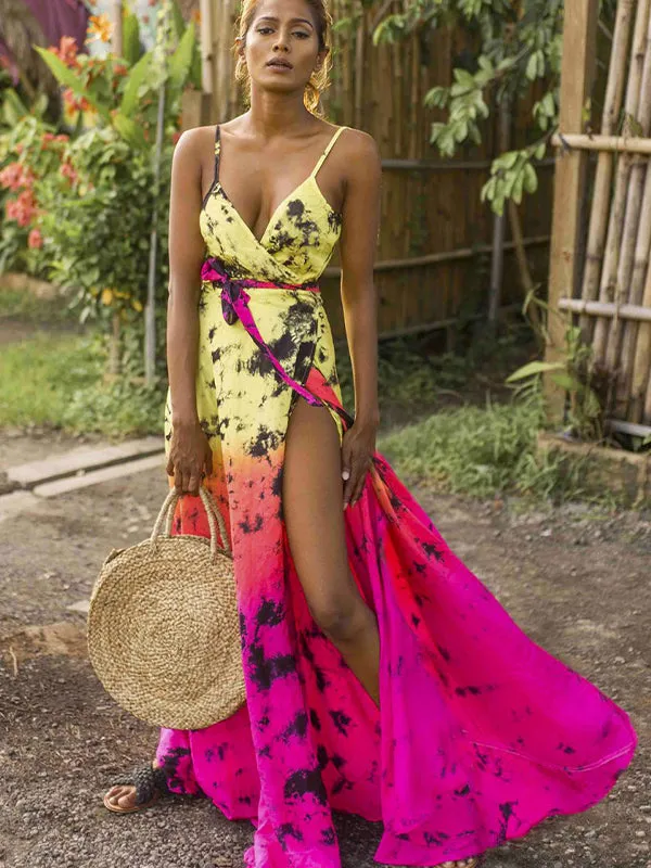 Silk Wrap Slip Maxi Dress - Astral Neon