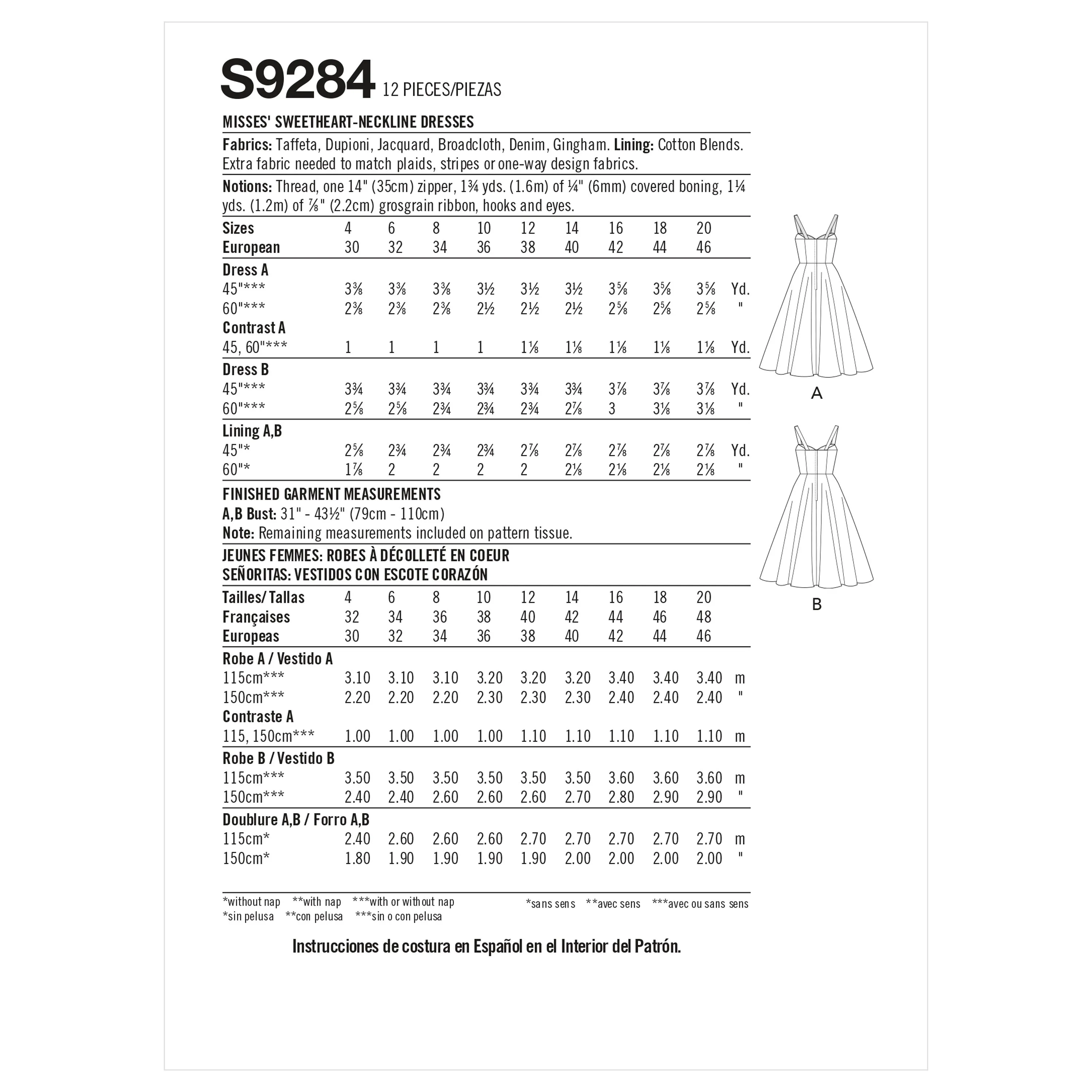 Simplicity S9284 Misses' Sweetheart-Neckline Dresses