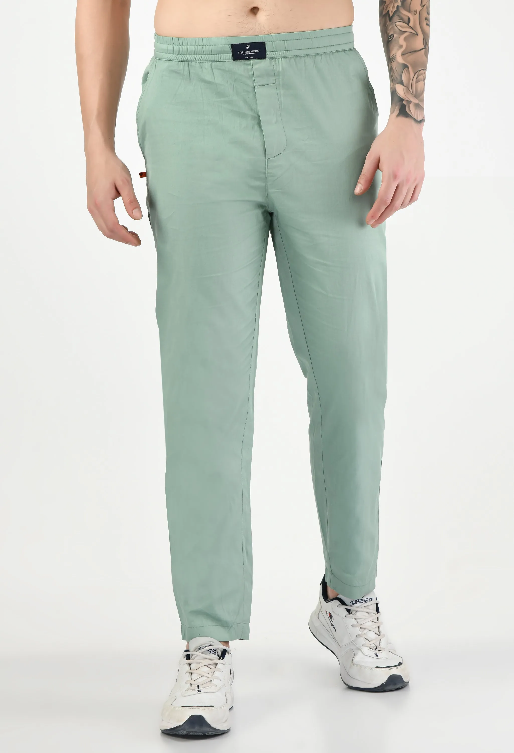 Solid Cotton Twill Relaxed Fit Men's Trousers