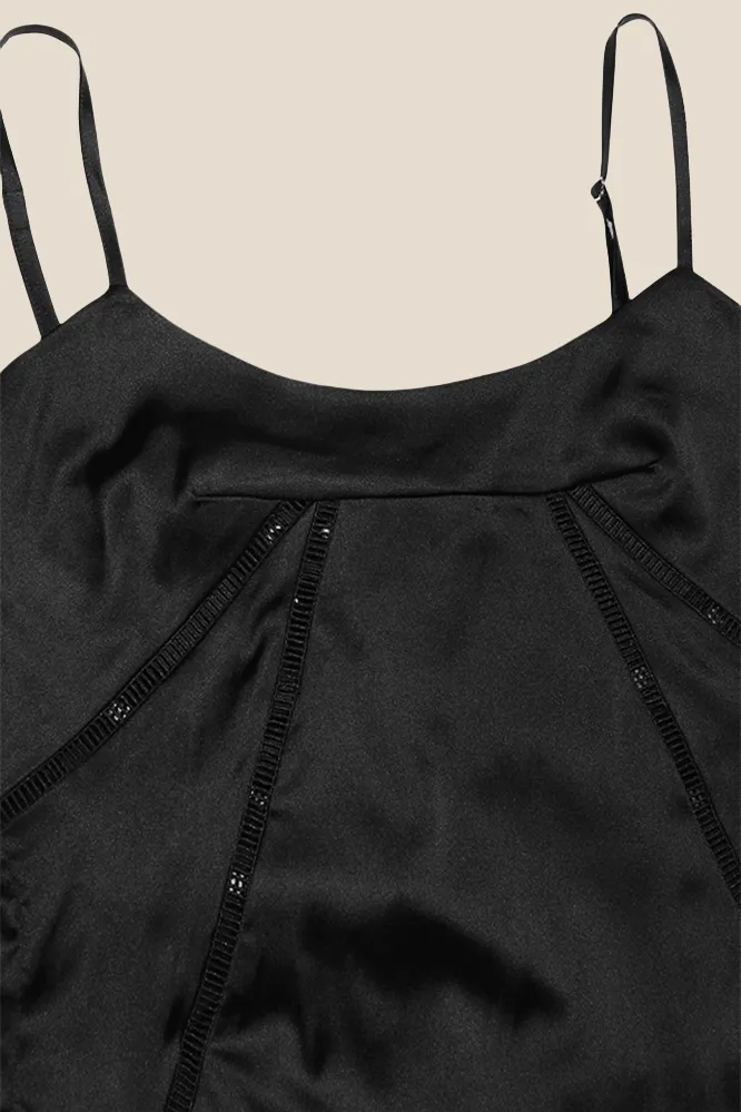 Straps Black Lace-up Back A-line Long Dress