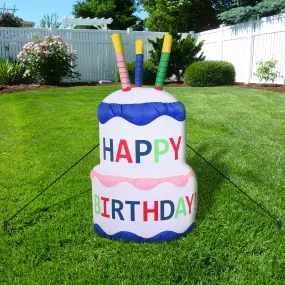 Sunnydaze Happy Birthday Cake Inflatable Outdoor Decoration - 4'