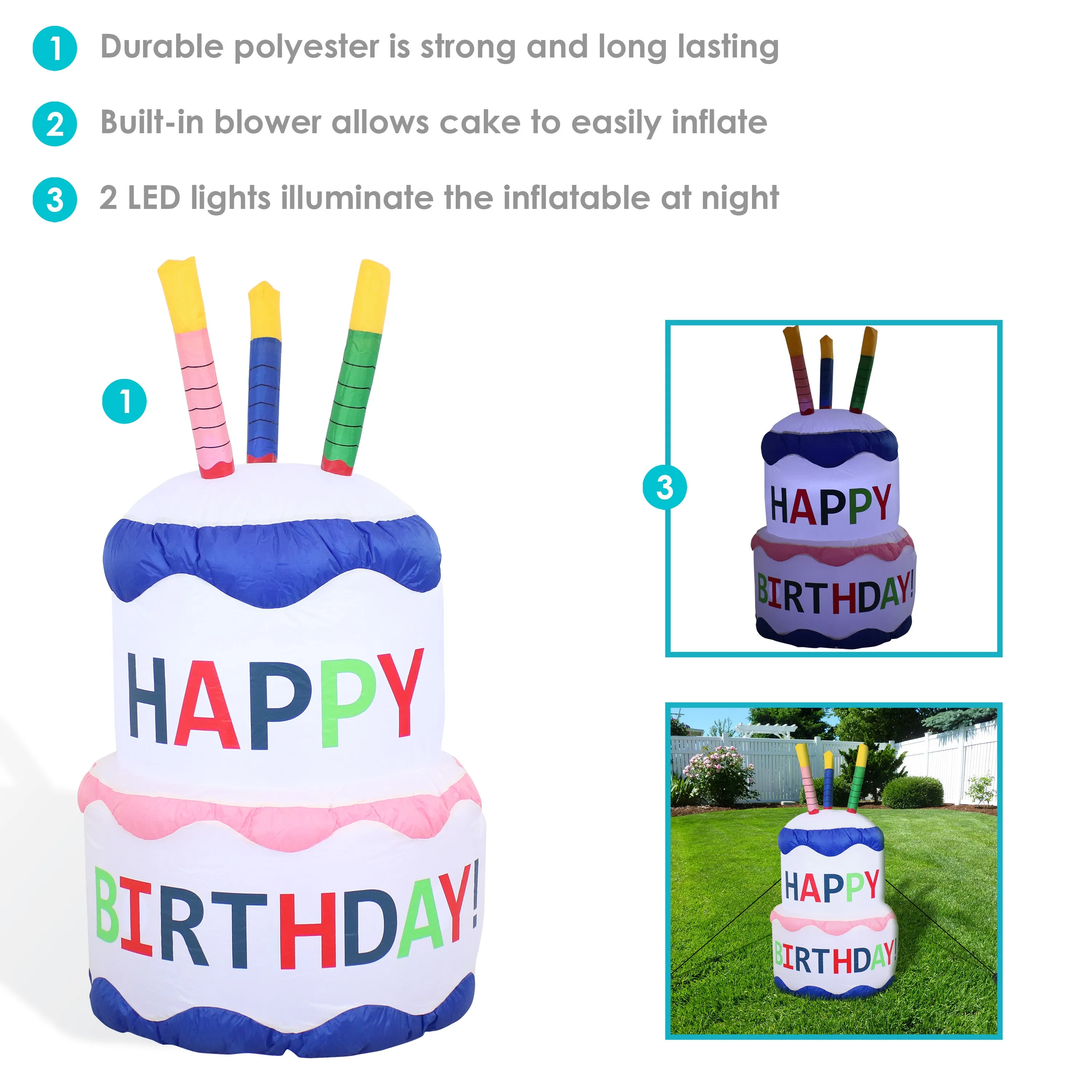 Sunnydaze Happy Birthday Cake Inflatable Outdoor Decoration - 4'