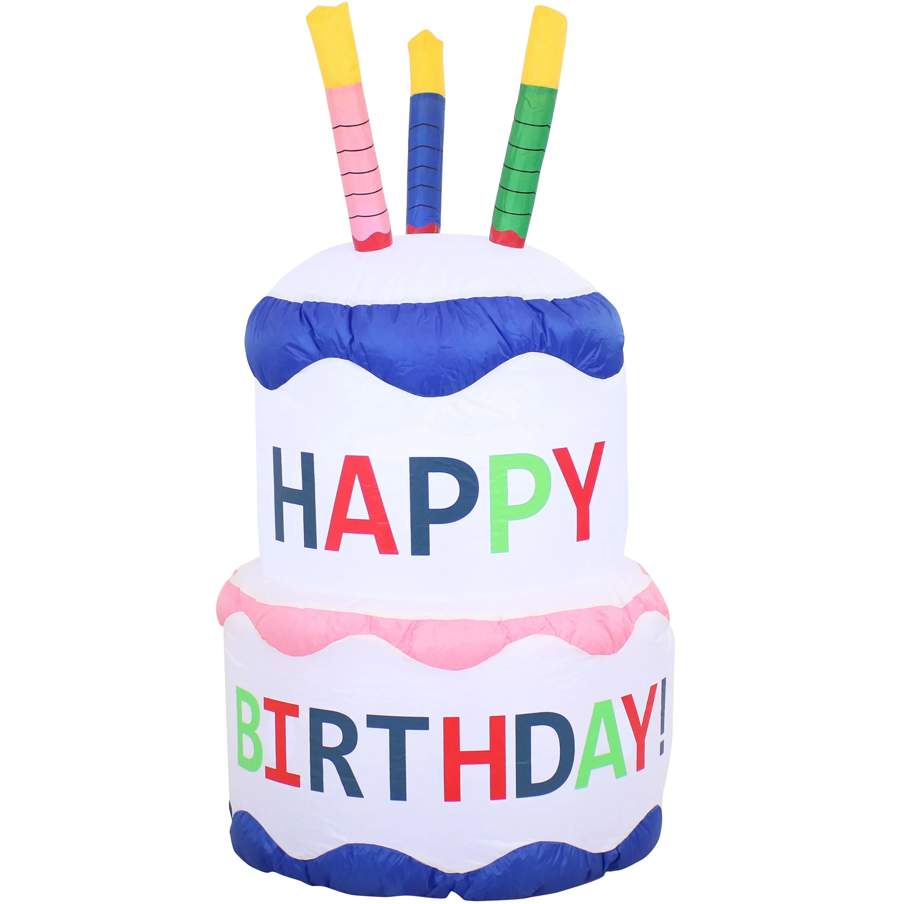 Sunnydaze Happy Birthday Cake Inflatable Outdoor Decoration - 4'