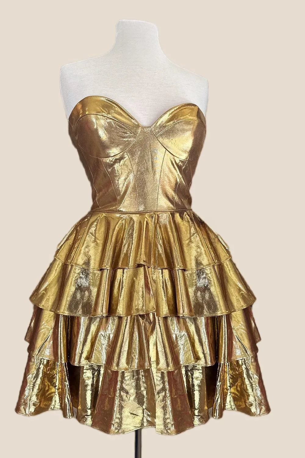 Sweetheart Gold Metallic Ruffles A-line Short Dress