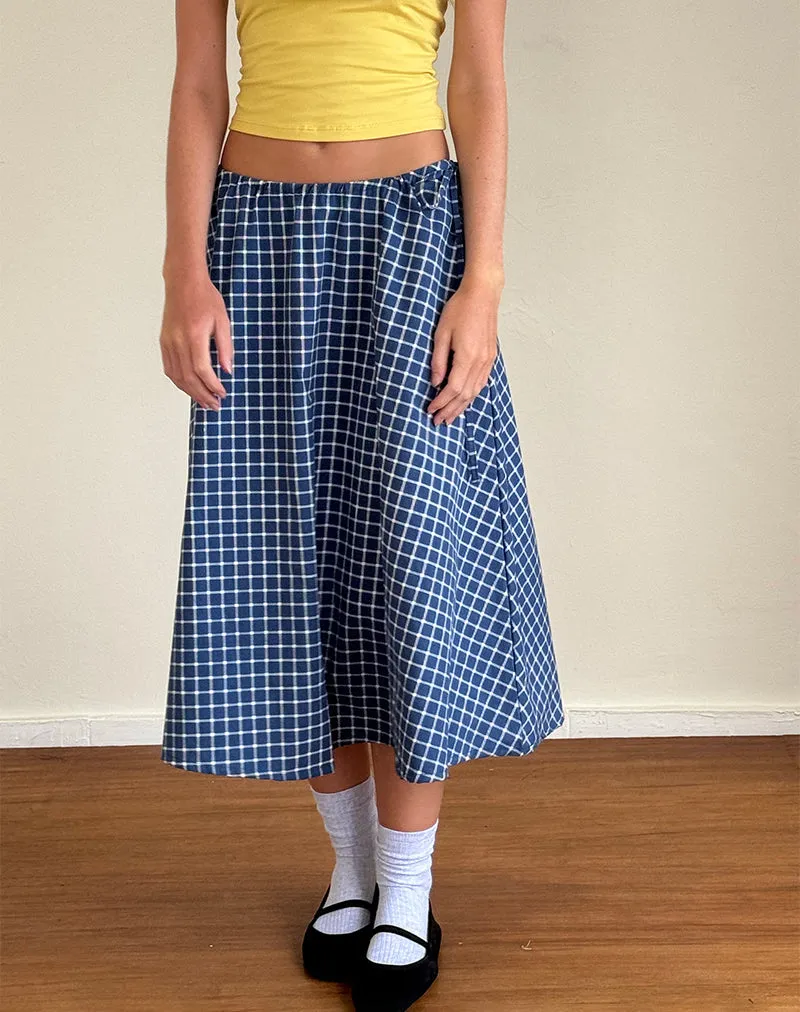 Takara Midi Skirt in Navy Tartan Poplin