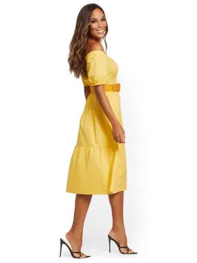 Tiered Poplin Off-The-Shoulder Midi Dress