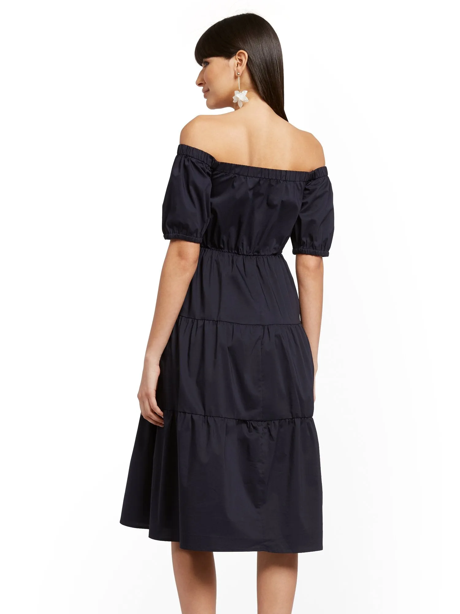 Tiered Poplin Off-The-Shoulder Midi Dress